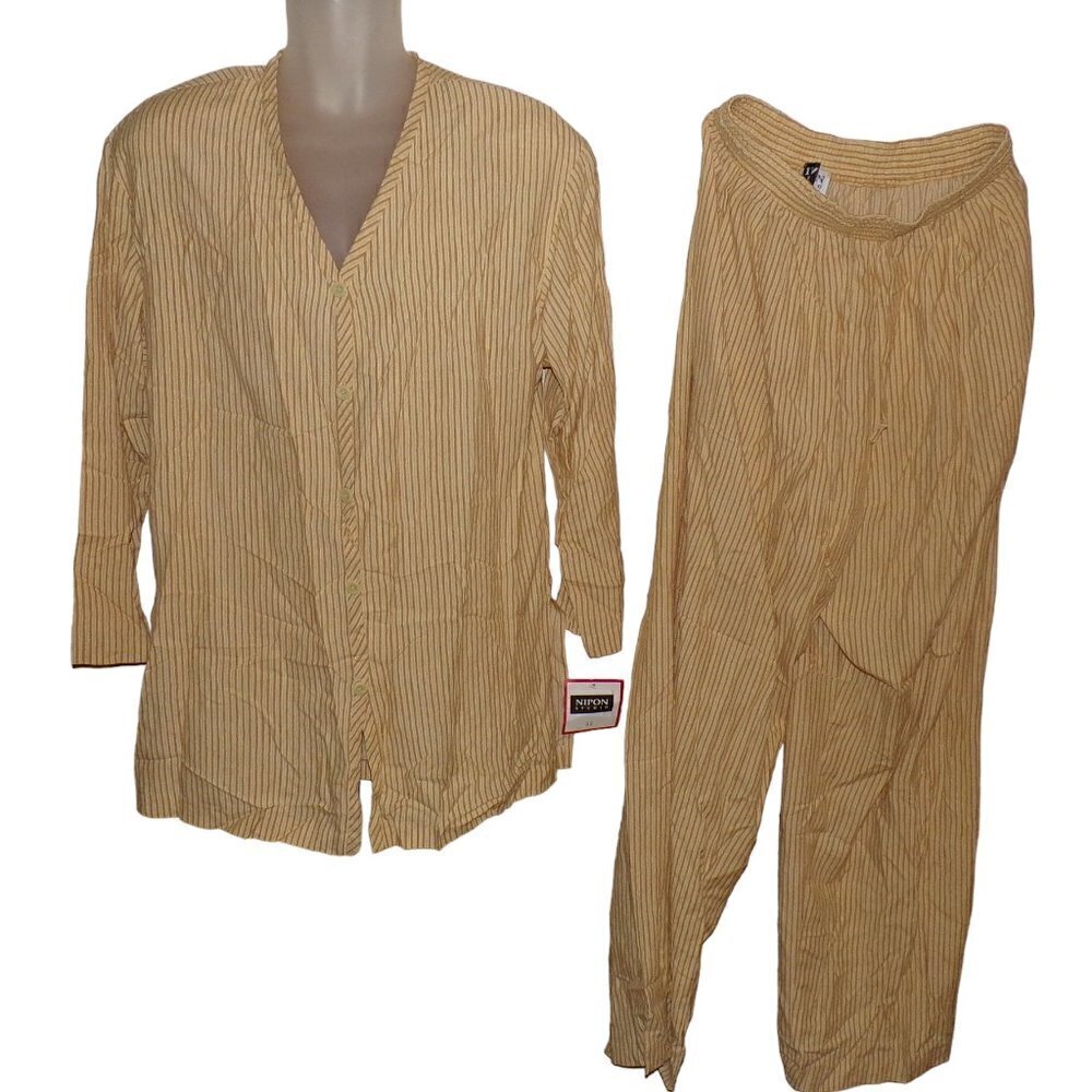 Vintage NWT Albert NIPPON Studio Striped Rayon Pantsuit Baggy Pants & Tunic‎